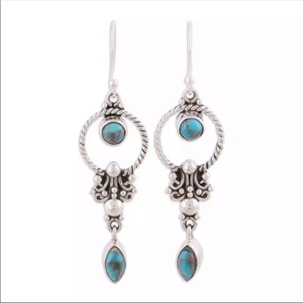 Dangle earrings, blue, silver